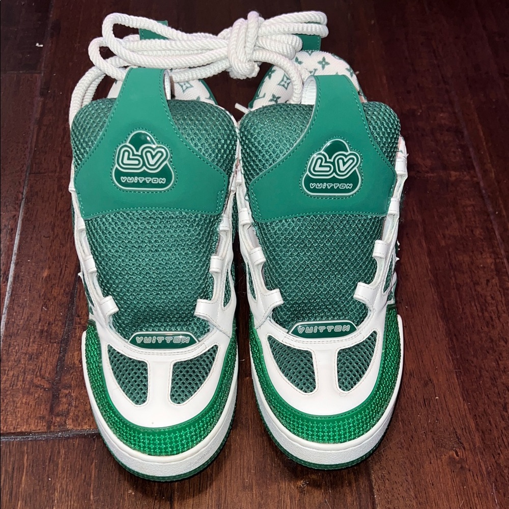 Louis Vuitton Green and White Mens Logo-Trim Sneakers/ FAT 1854 STYLE